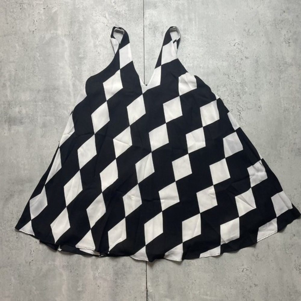 Sam Edelman Diamond Stretch Trapeze Dress Black White V‎ Neck Sleeveless Size XS